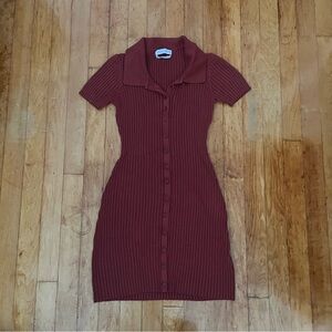 Urban outfitters ribbed bodycon polo dress in burnt red XS